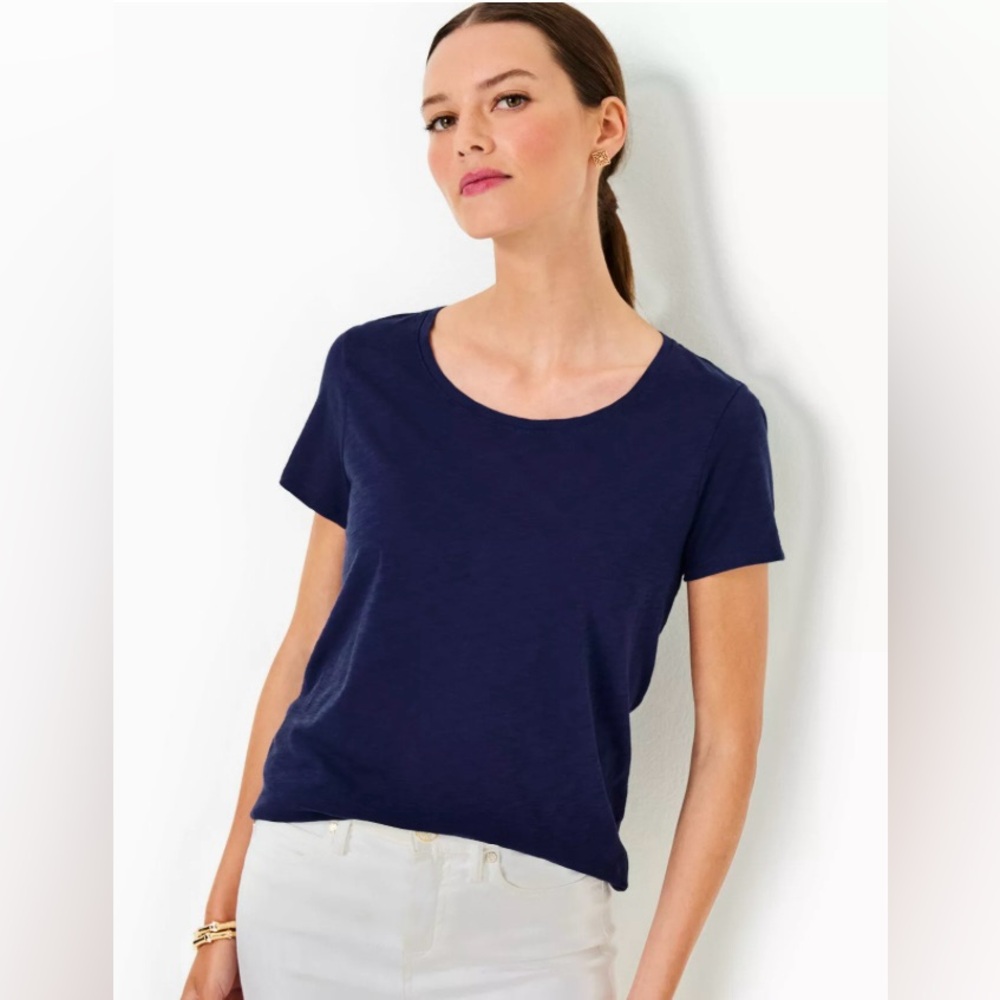 Lilly Pulitzer Etta Scoop Neck Tee "Navy" sz XL